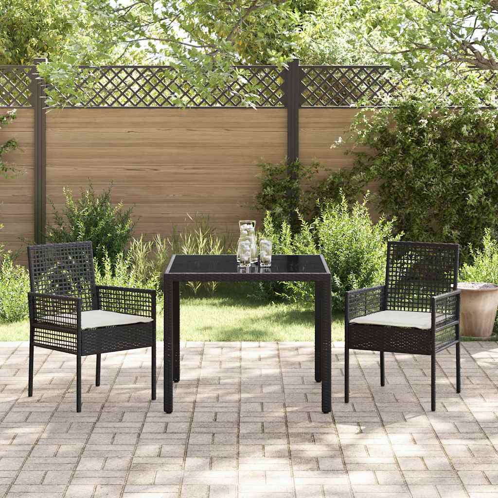 Garten Essgruppe 3 pcs Schwarz Poly Rattan