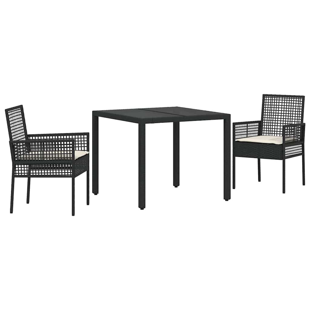Garten Essgruppe 3 pcs Schwarz Poly Rattan