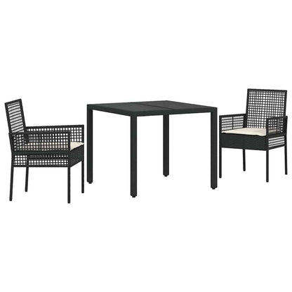 Garten Essgruppe 3 pcs Schwarz Poly Rattan