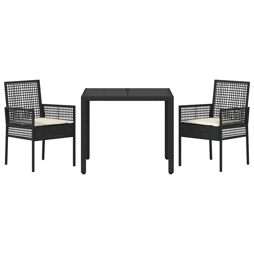 Garten Essgruppe 3 pcs Schwarz Poly Rattan