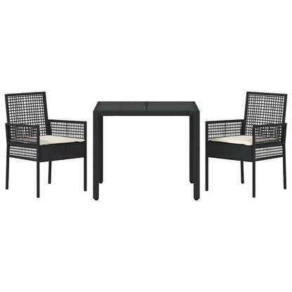 Garten Essgruppe 3 pcs Schwarz Poly Rattan
