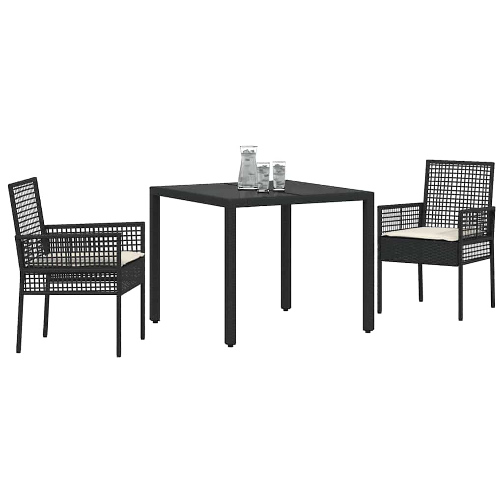 Garten Essgruppe 3 pcs Schwarz Poly Rattan