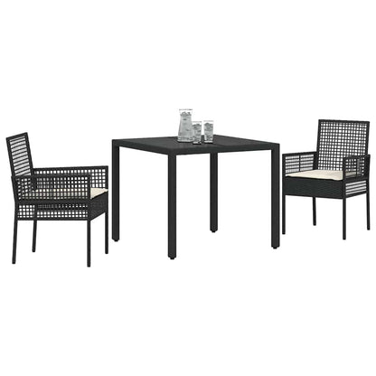 Garten Essgruppe 3 pcs Schwarz Poly Rattan