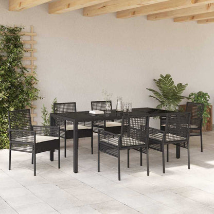 Garten Essgruppe 7 pcs Schwarz Poly Rattan