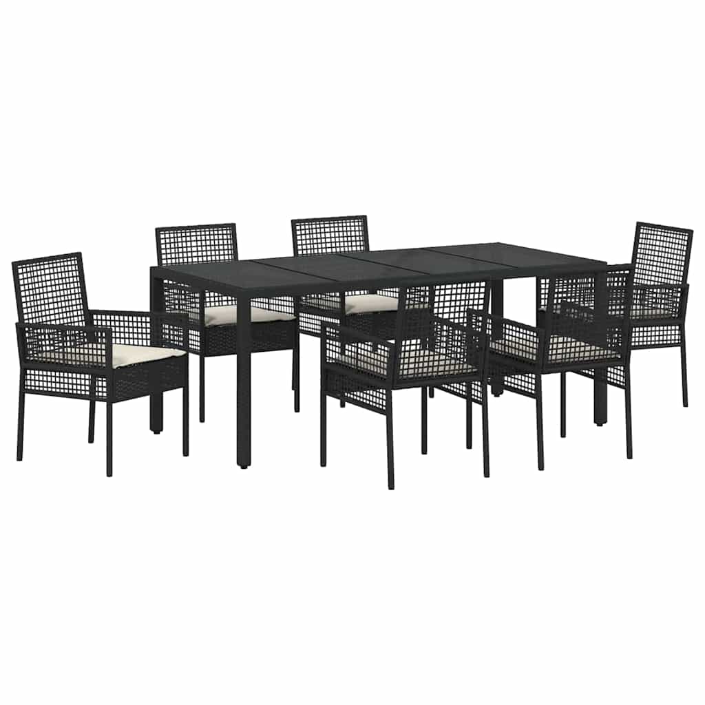 Garten Essgruppe 7 pcs Schwarz Poly Rattan