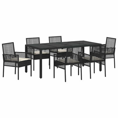 Garten Essgruppe 7 pcs Schwarz Poly Rattan