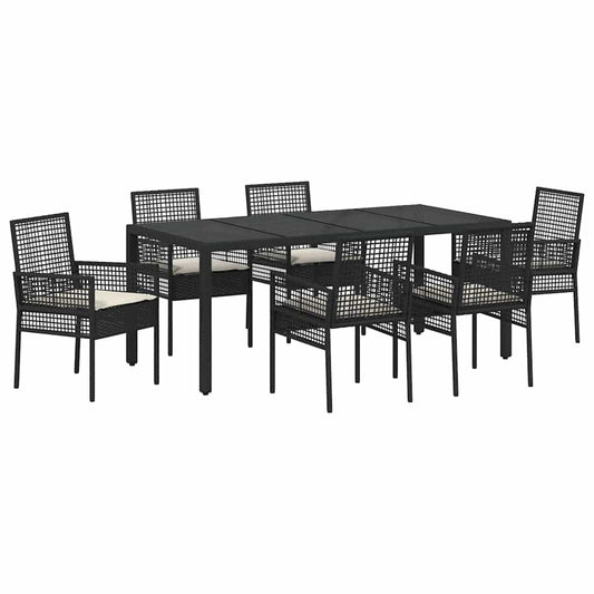 Garten Essgruppe 7 pcs Schwarz Poly Rattan