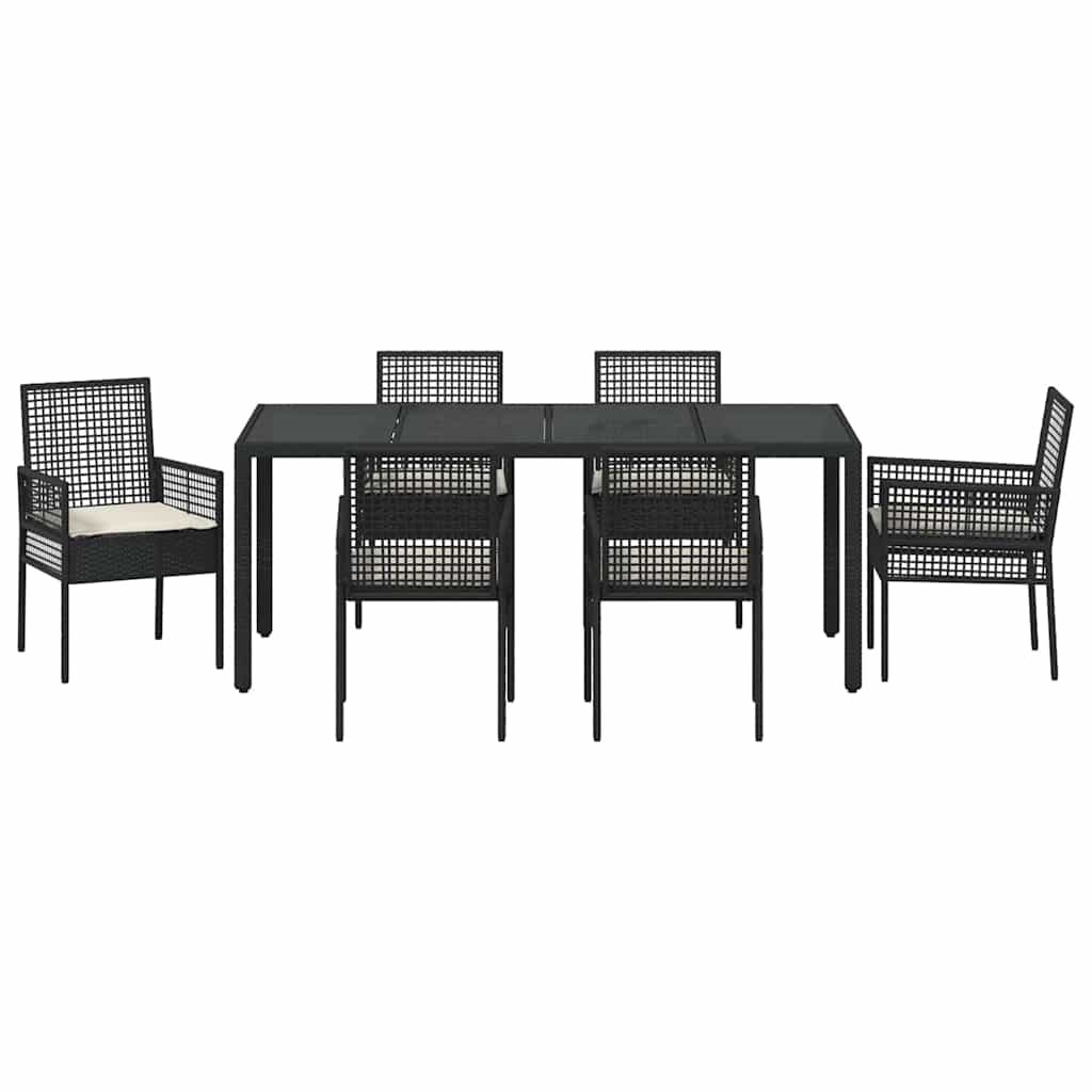 Garten Essgruppe 7 pcs Schwarz Poly Rattan
