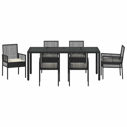 Garten Essgruppe 7 pcs Schwarz Poly Rattan