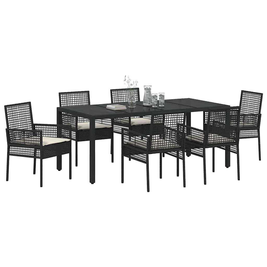 Garten Essgruppe 7 pcs Schwarz Poly Rattan