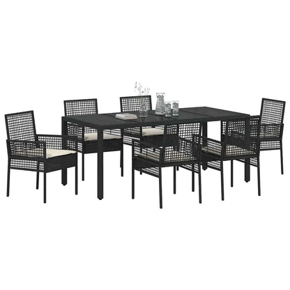 Garten Essgruppe 7 pcs Schwarz Poly Rattan