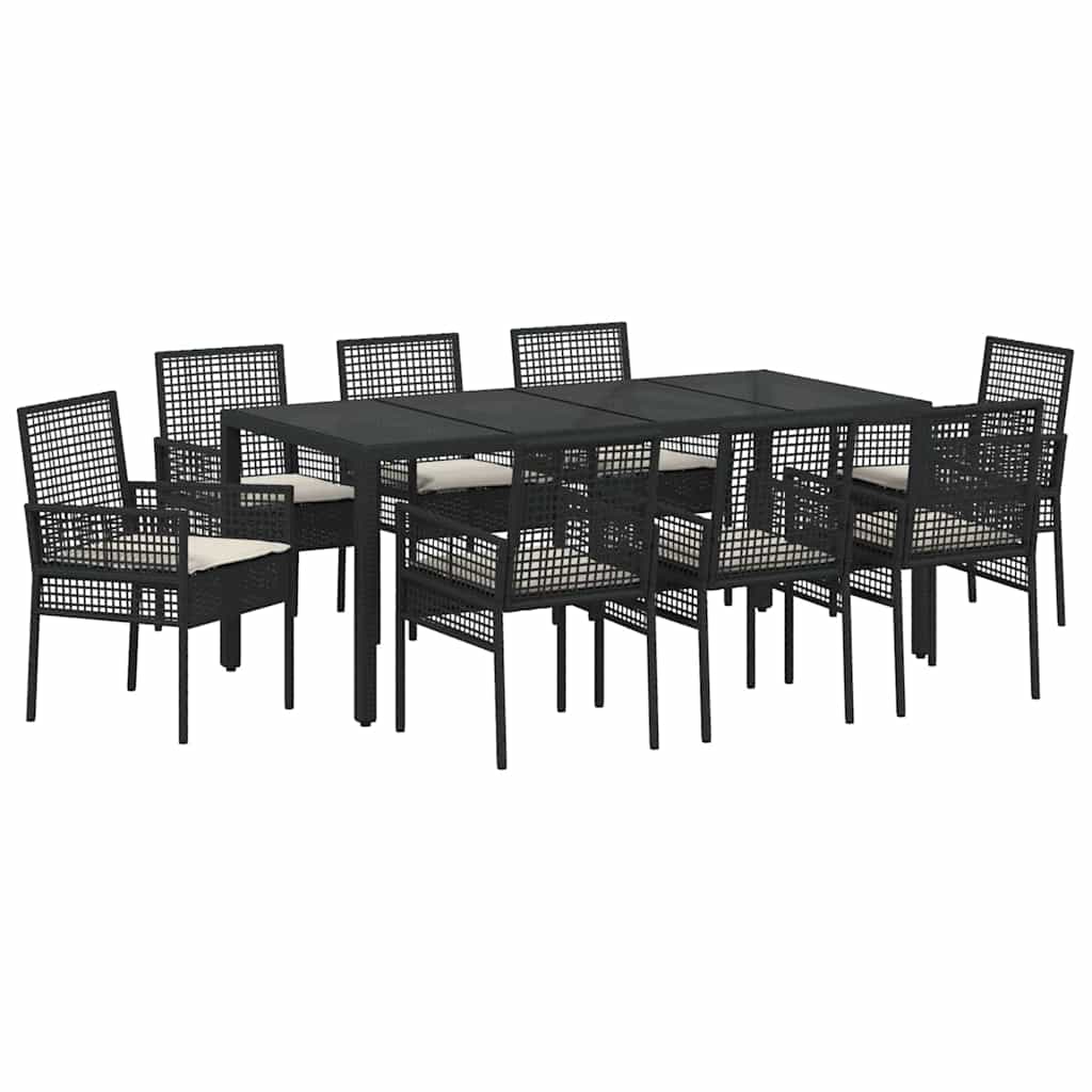 Garten Essgruppe 9 pcs Schwarz Poly Rattan