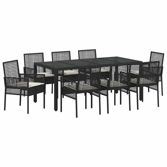 Garten Essgruppe 9 pcs Schwarz Poly Rattan