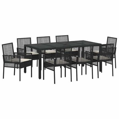 Garten Essgruppe 9 pcs Schwarz Poly Rattan