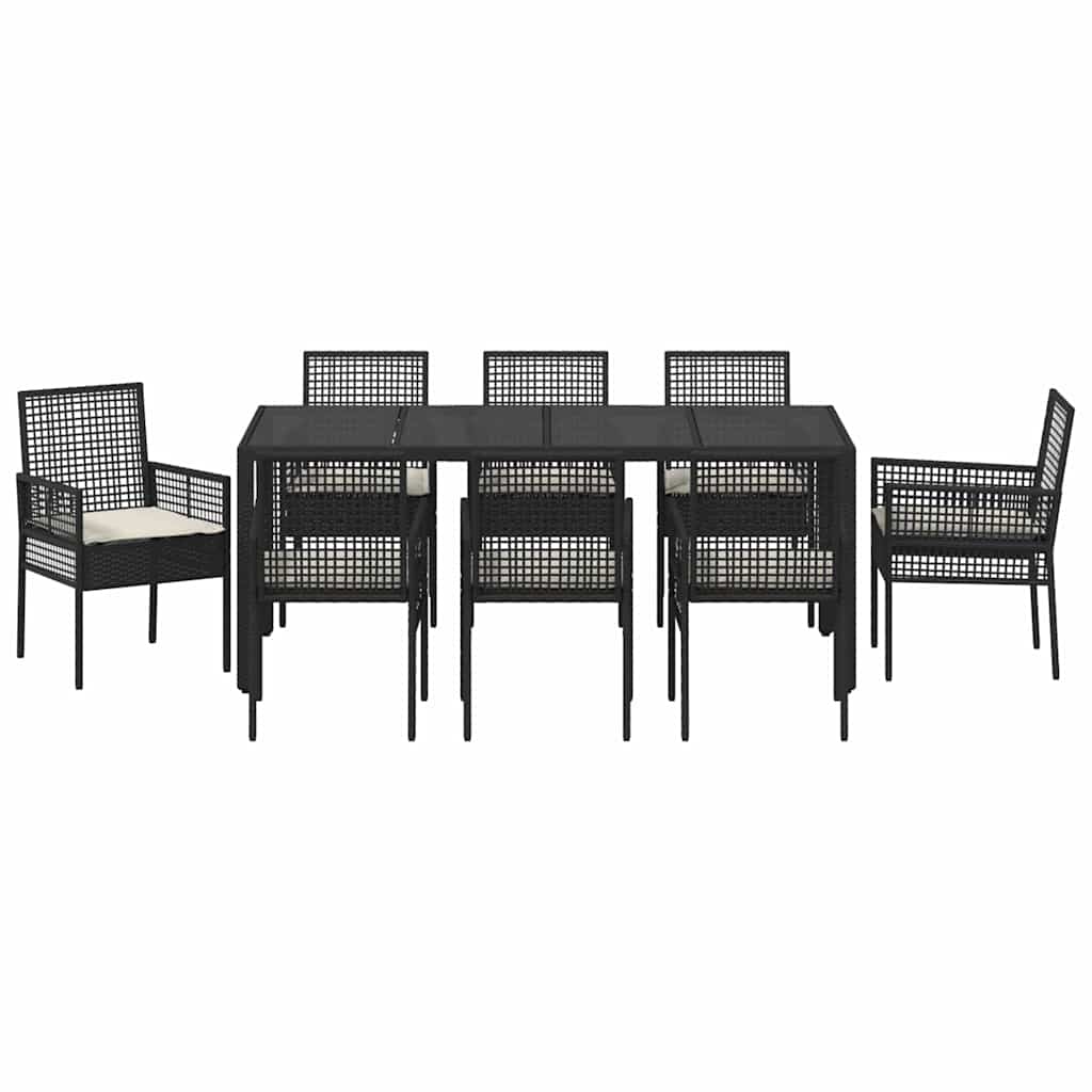 Garten Essgruppe 9 pcs Schwarz Poly Rattan