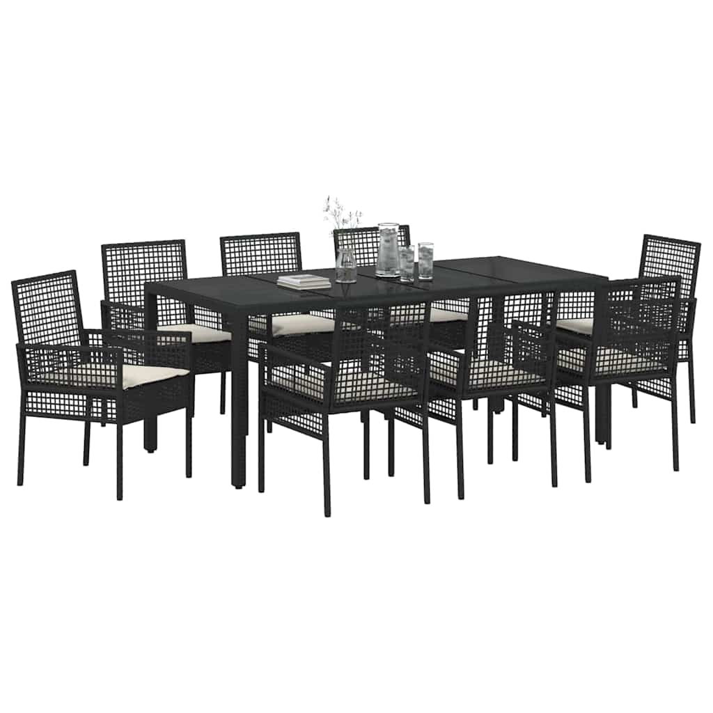 Garten Essgruppe 9 pcs Schwarz Poly Rattan