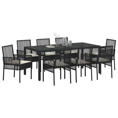 Garten Essgruppe 9 pcs Schwarz Poly Rattan