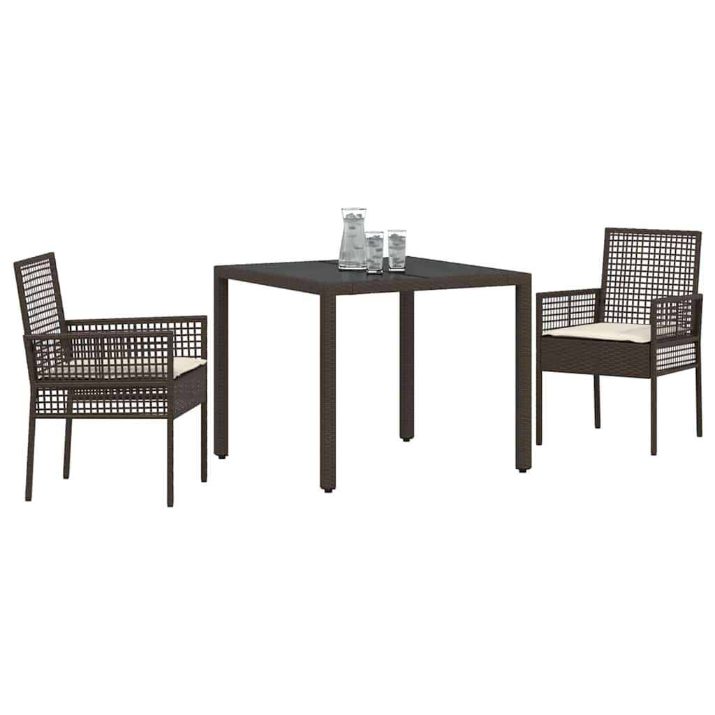 Garten Essgruppe 3 pcs Braun Poly Rattan