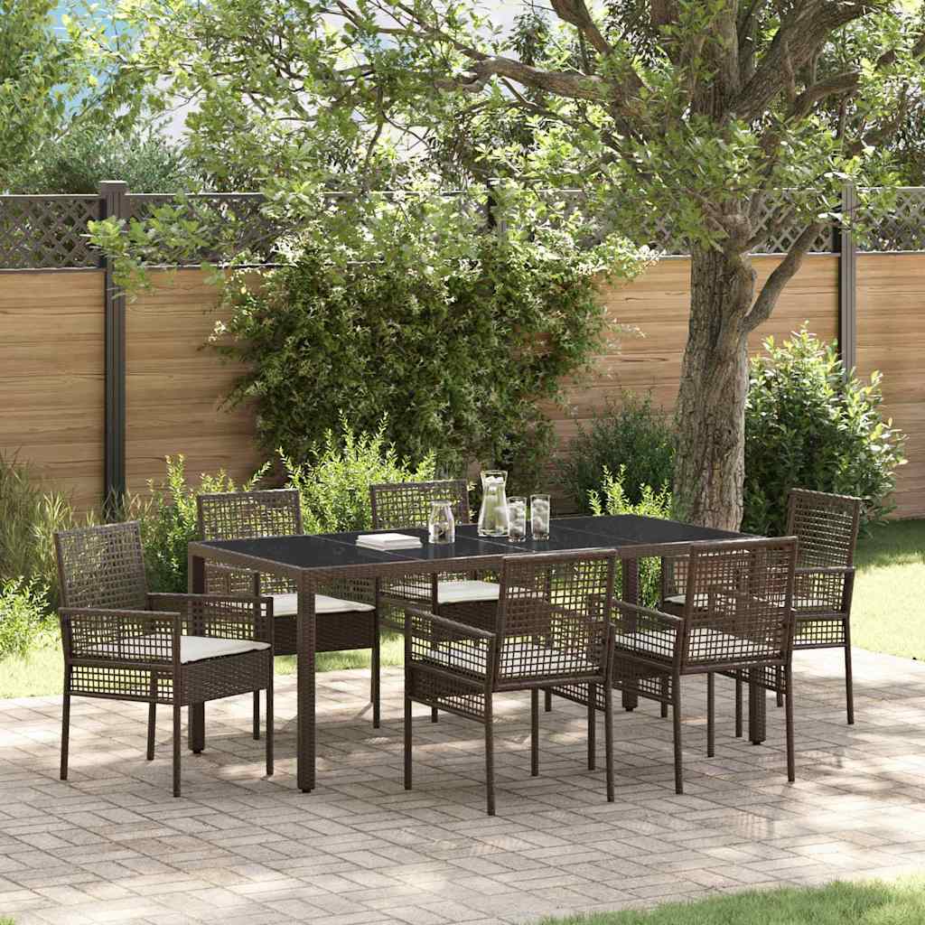 Garten Essgruppe 7 pcs Braun Poly Rattan