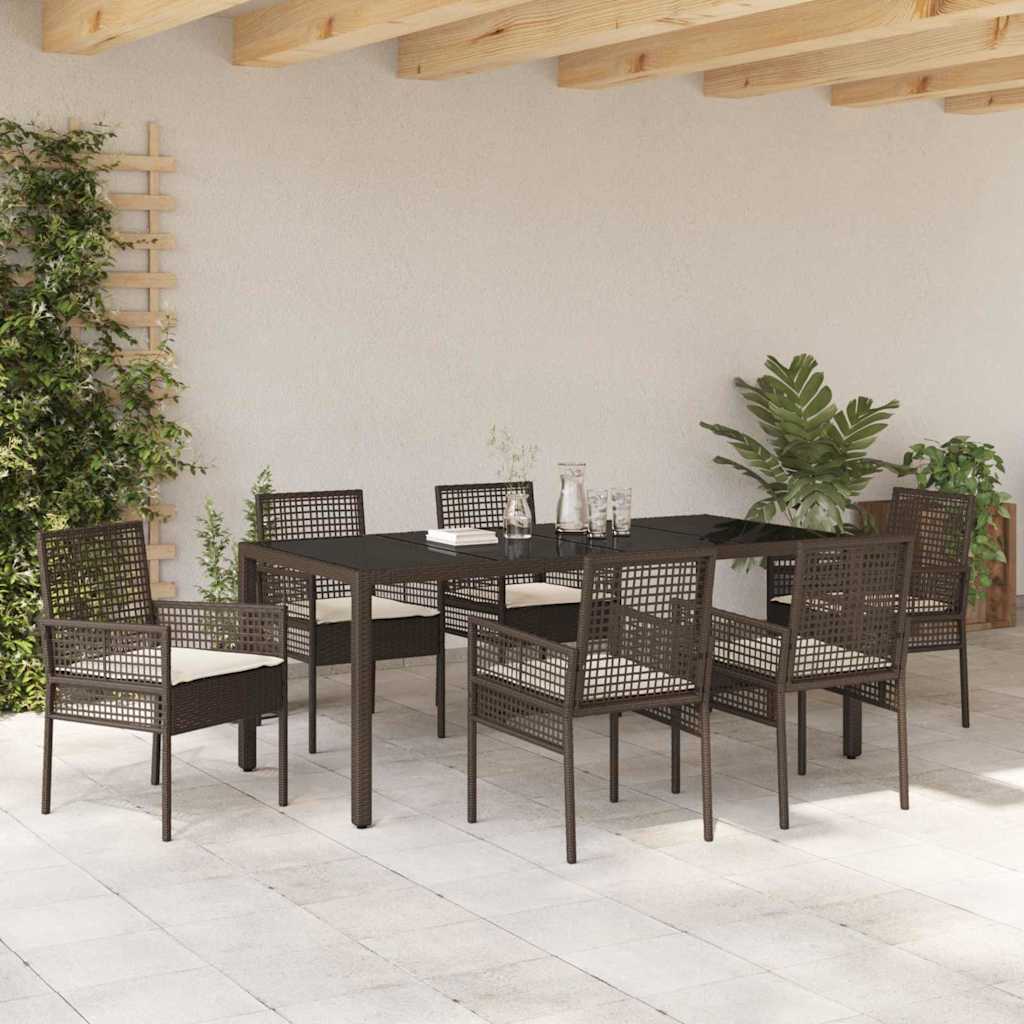 Garten Essgruppe 7 pcs Braun Poly Rattan