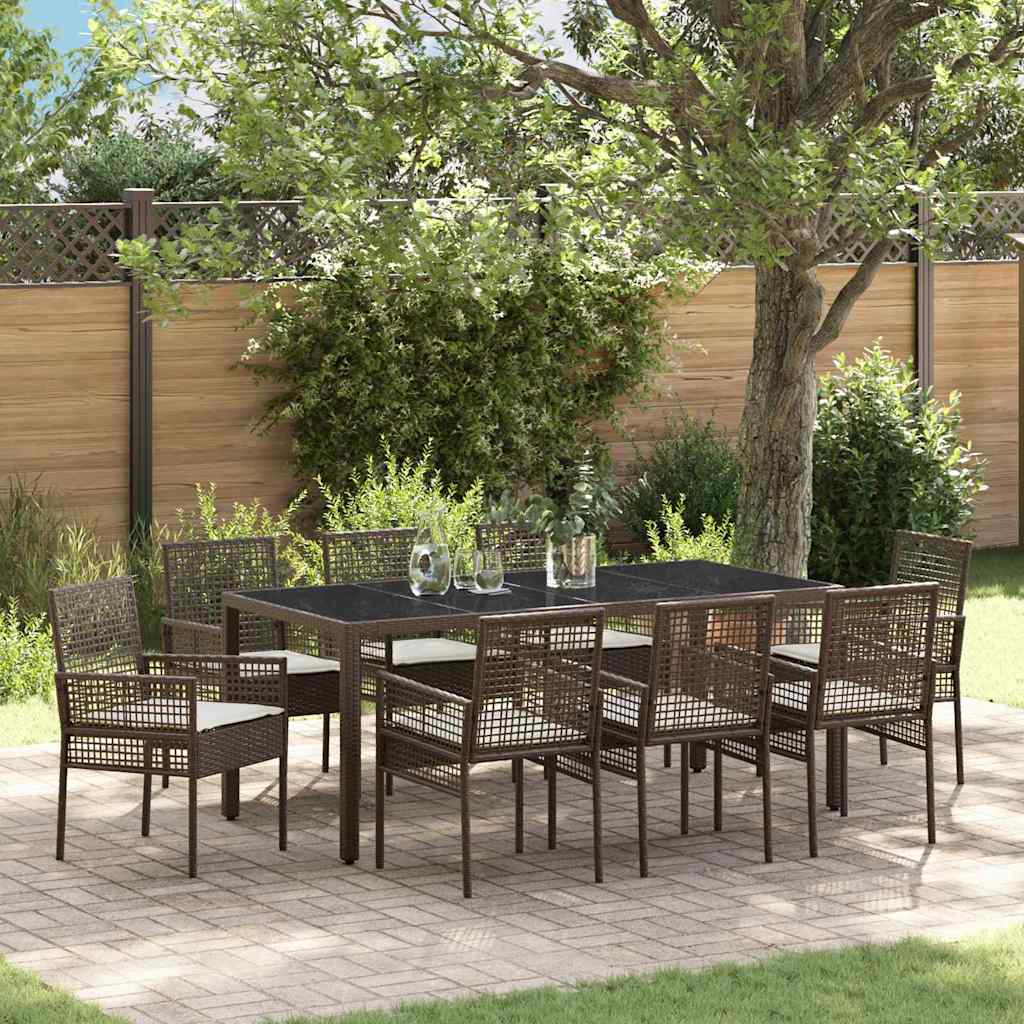 Garten Essgruppe 9 pcs Braun Poly Rattan