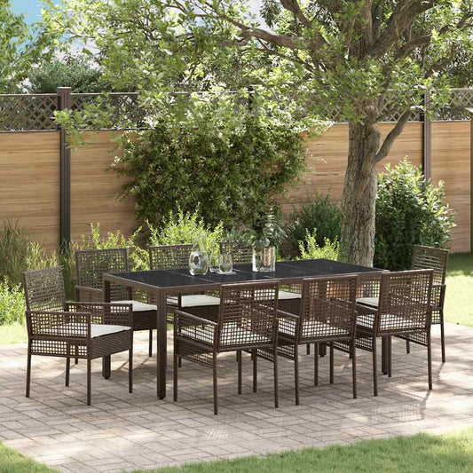 Garten Essgruppe 9 pcs Braun Poly Rattan