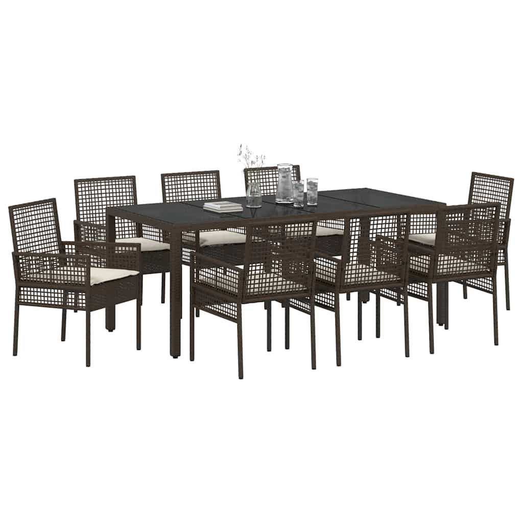 Garten Essgruppe 9 pcs Braun Poly Rattan