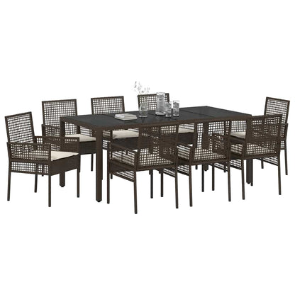 Garten Essgruppe 9 pcs Braun Poly Rattan