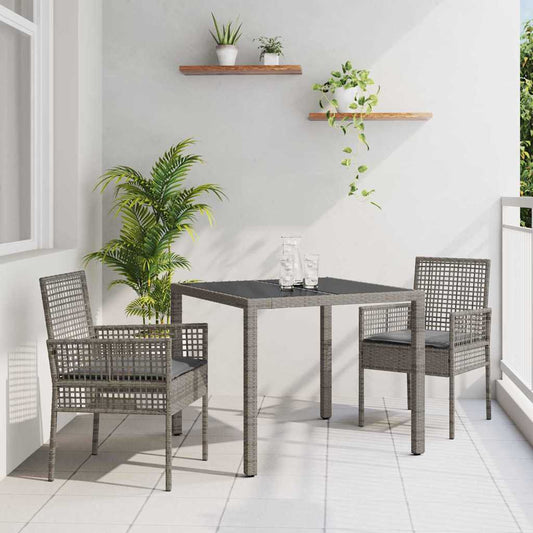 Garten Essgruppe 3 pcs Grau Poly Rattan