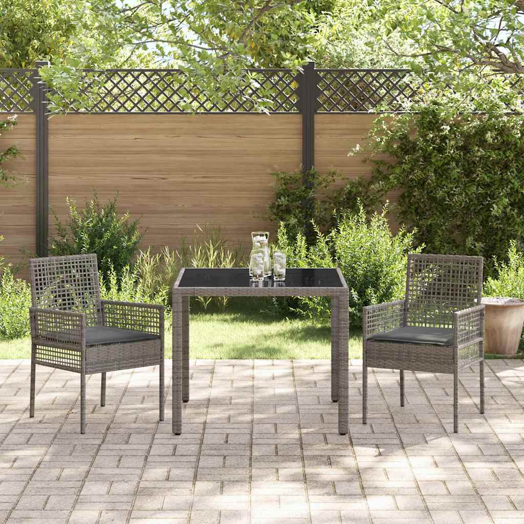 Garten Essgruppe 3 pcs Grau Poly Rattan