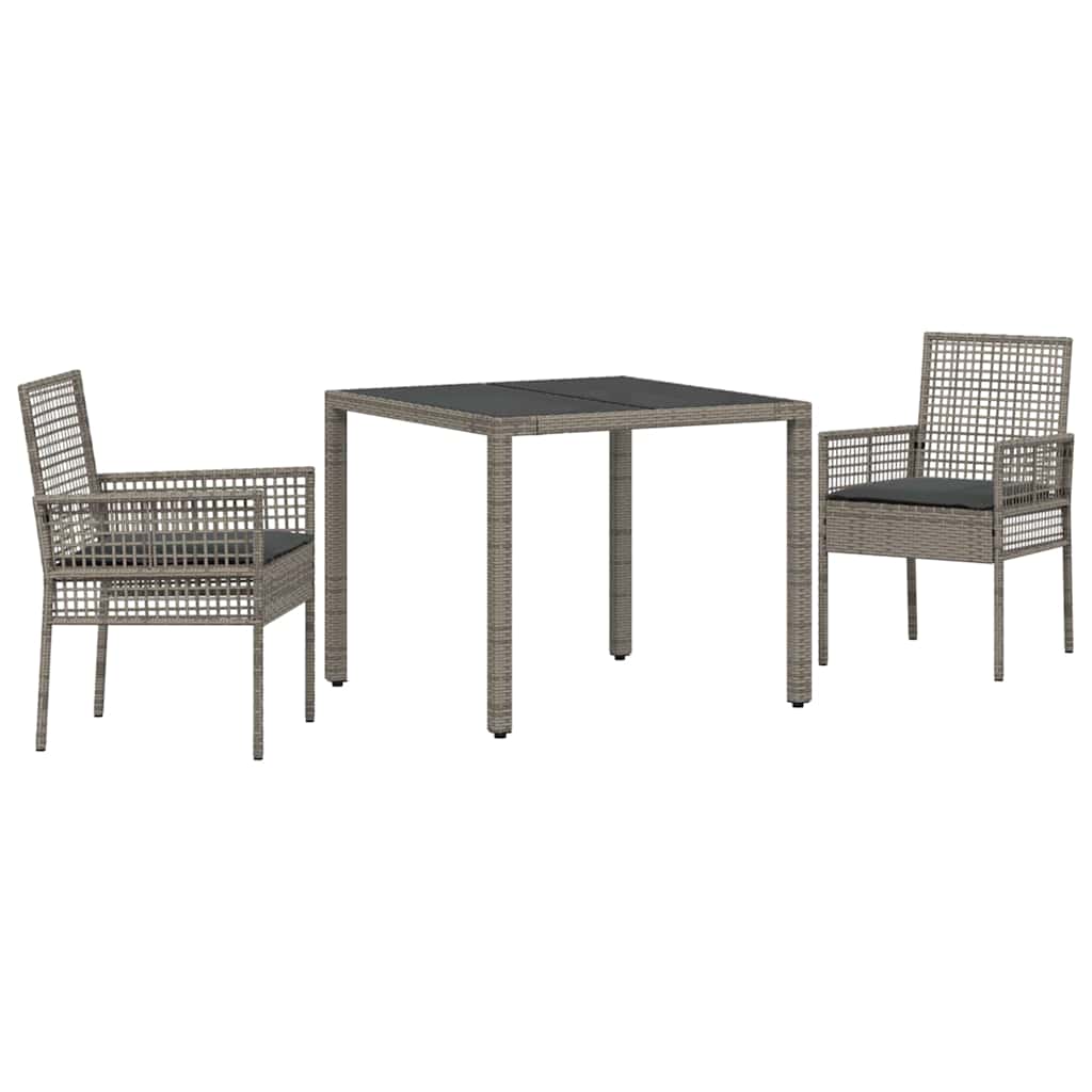 Garten Essgruppe 3 pcs Grau Poly Rattan
