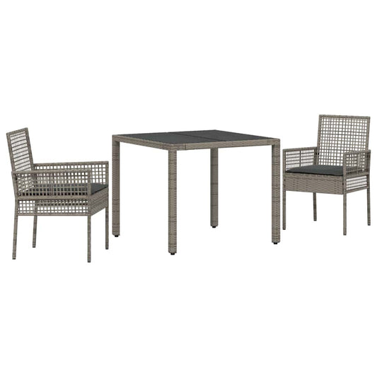 Garten Essgruppe 3 pcs Grau Poly Rattan
