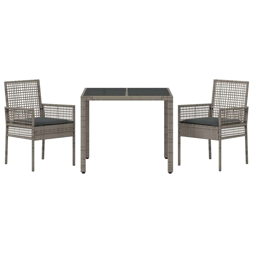 Garten Essgruppe 3 pcs Grau Poly Rattan