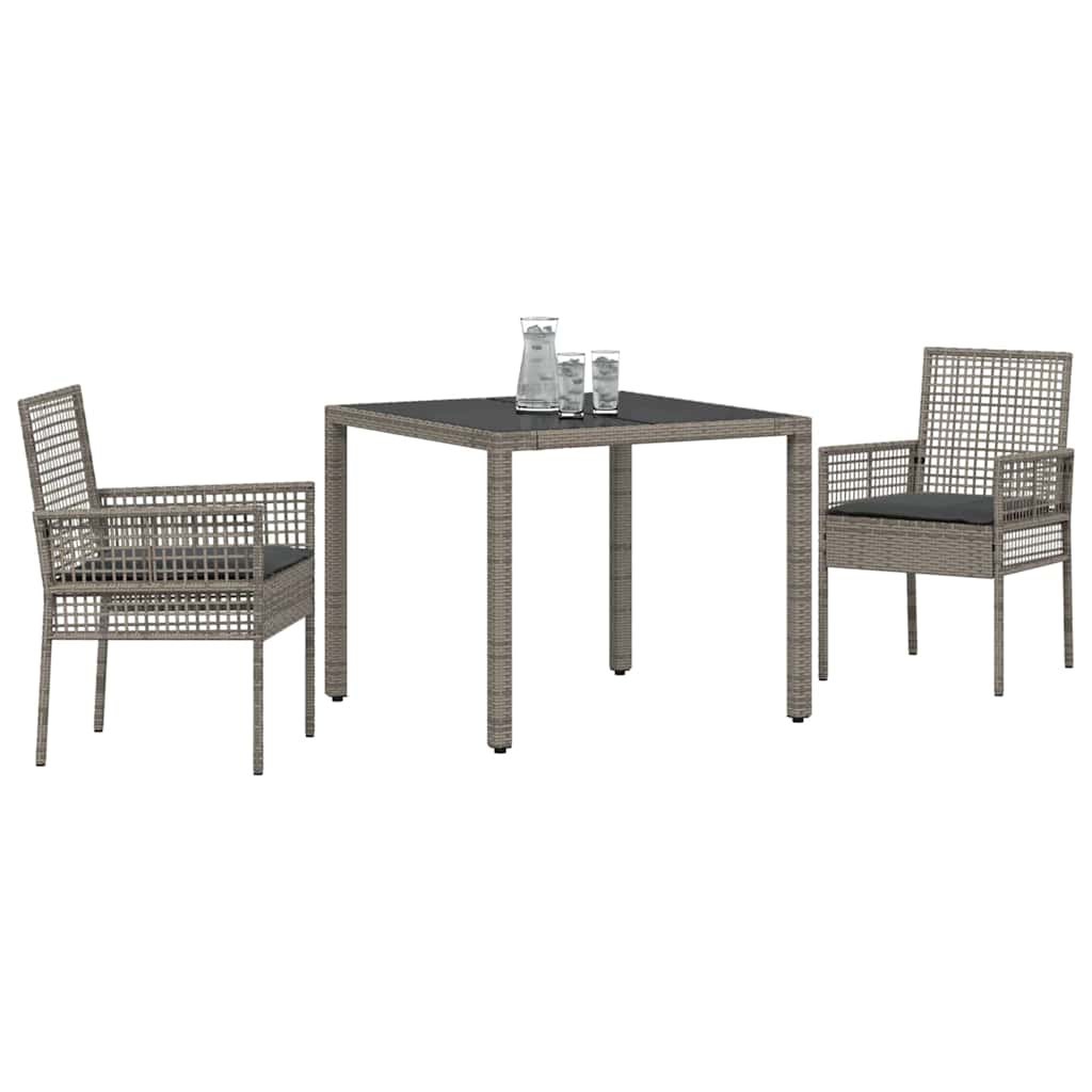Garten Essgruppe 3 pcs Grau Poly Rattan