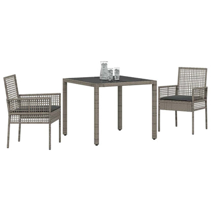 Garten Essgruppe 3 pcs Grau Poly Rattan