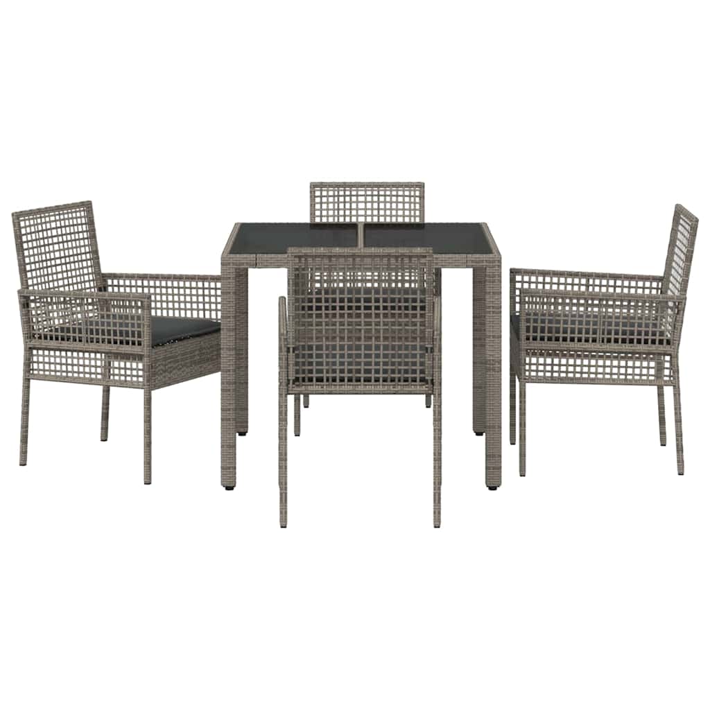 Garten Essgruppe 5 pcs Grau Poly Rattan