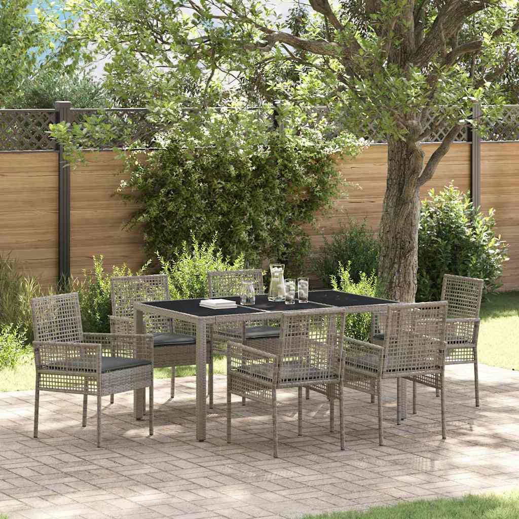 Garten Essgruppe 7 pcs Grau Poly Rattan
