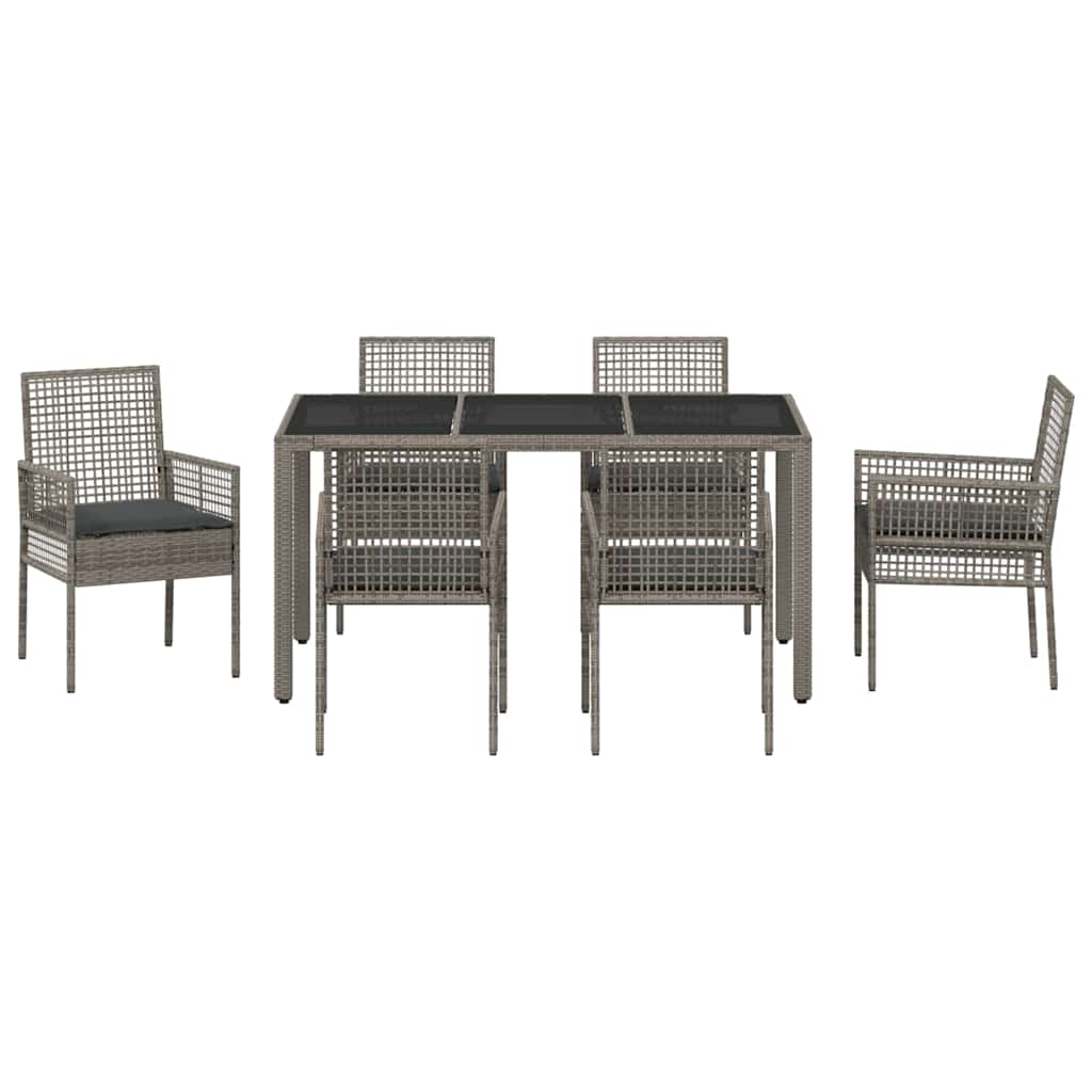 Garten Essgruppe 7 pcs Grau Poly Rattan