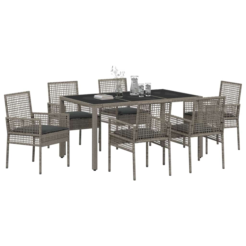 Garten Essgruppe 7 pcs Grau Poly Rattan