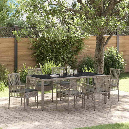 Garten Essgruppe 7 pcs Grau Poly Rattan