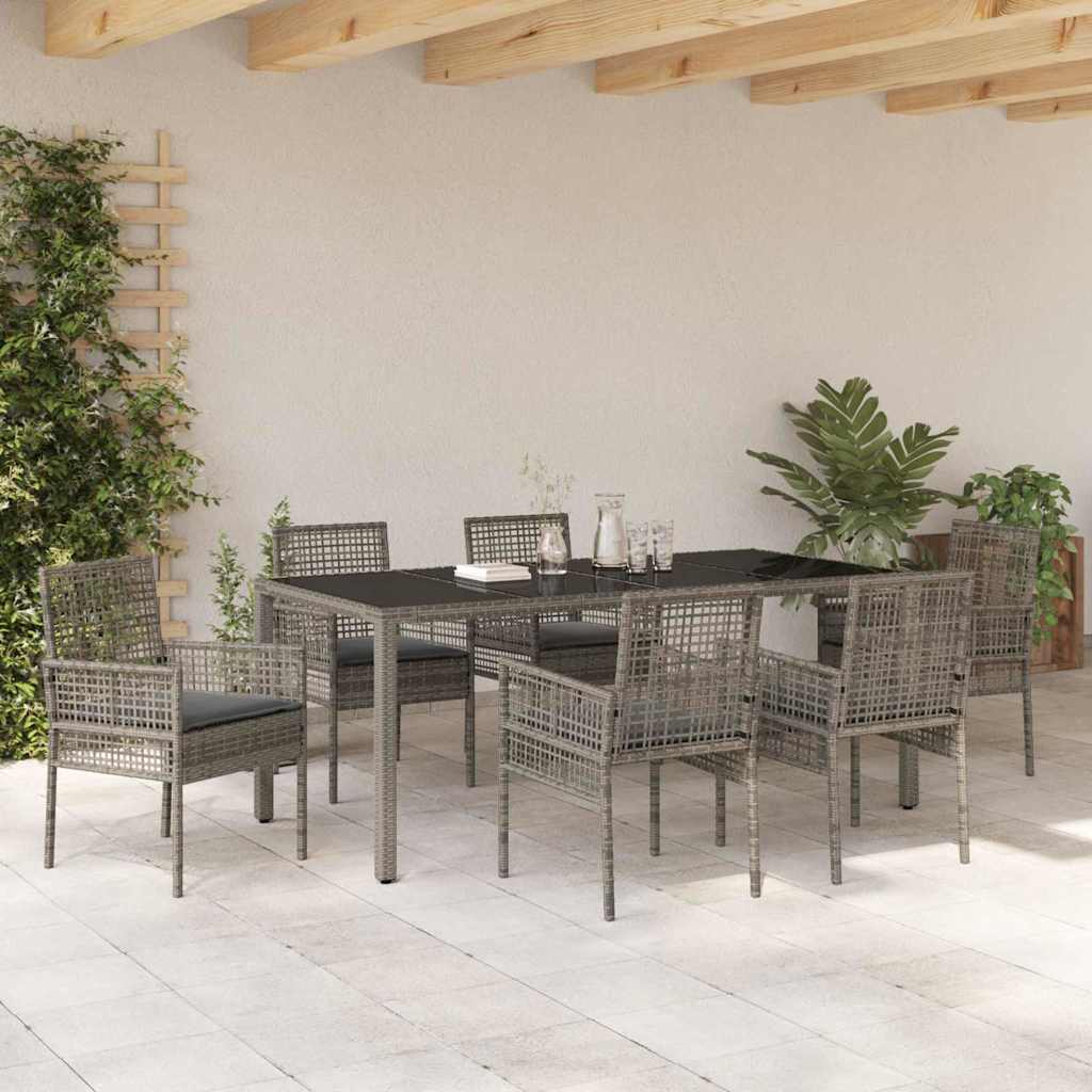 Garten Essgruppe 7 pcs Grau Poly Rattan