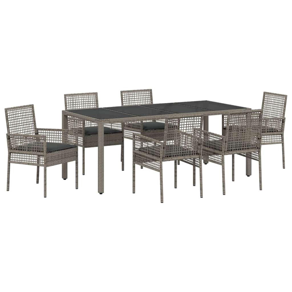 Garten Essgruppe 7 pcs Grau Poly Rattan