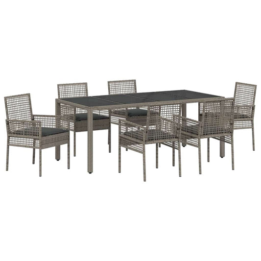 Garten Essgruppe 7 pcs Grau Poly Rattan