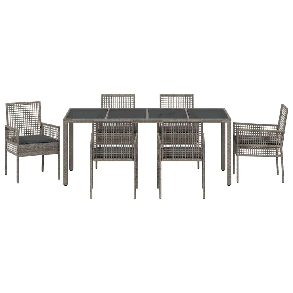 Garten Essgruppe 7 pcs Grau Poly Rattan