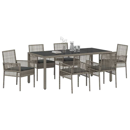Garten Essgruppe 7 pcs Grau Poly Rattan