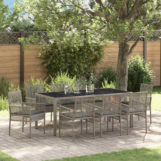 Garten Essgruppe 9 pcs Grau Poly Rattan