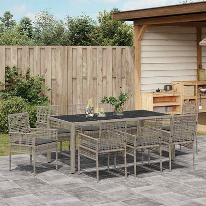 Garten Essgruppe 9 pcs Grau Poly Rattan