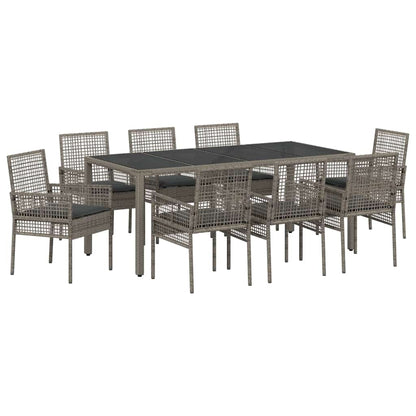 Garten Essgruppe 9 pcs Grau Poly Rattan