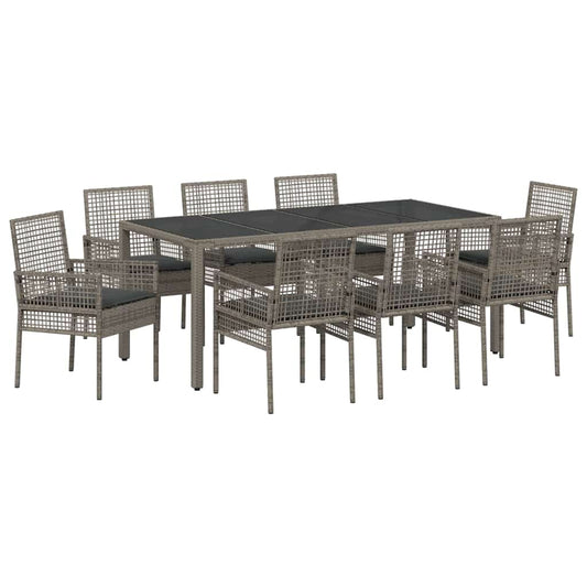 Garten Essgruppe 9 pcs Grau Poly Rattan