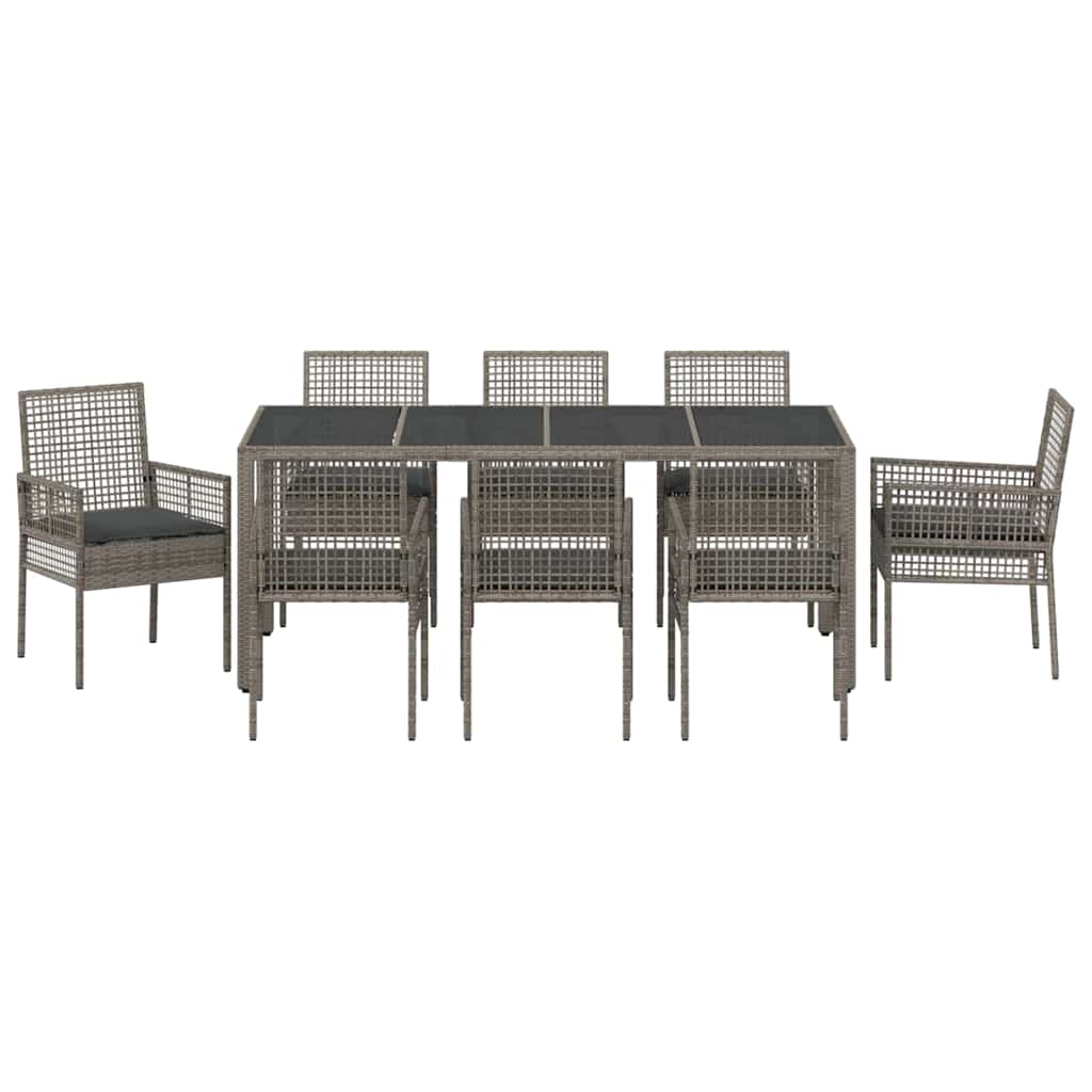 Garten Essgruppe 9 pcs Grau Poly Rattan